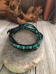Double wrap green pumice lava stone  Boho wrap bracelet, Yoga meditation bracelet, Bohemian Bracelet