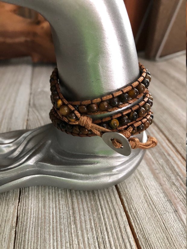 Tigers eye semi precious stones 3 wrap Bracelet, Boho beaded wrap bracelet, Yoga meditation bracelet, Bohemian Bracelet