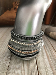 Five wrap leather bracelet White jade, crystal, hematite precious stones, Boho wrap bracelet, Yoga meditation bracelet, Bohemian Bracelet