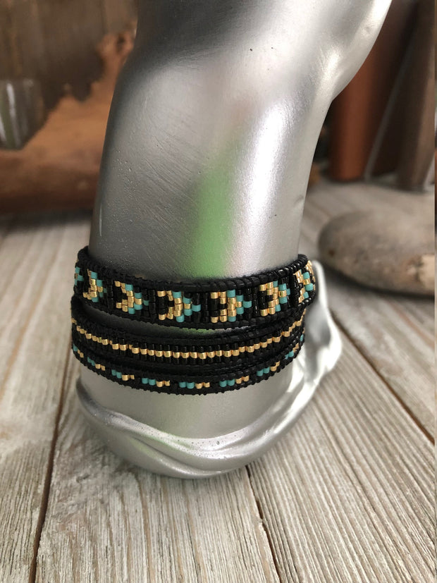 Glass seed beads 3 wrap leather bracelet,  Boho wrap bracelet, Yoga meditation bracelet, Bohemian Bracelet
