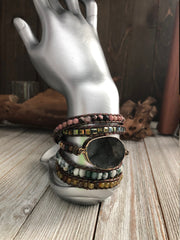 Labradorite Five wrap leather bracelet, Boho wrap bracelet, Yoga meditation bracelet, Bohemian Bracelet