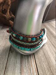 Turquoise semi precious stone 3 wrap leather bracelet,  Boho wrap bracelet, Yoga meditation bracelet, Bohemian Bracelet