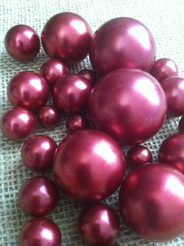 Marsela-Cranberry Jumbo Pearls No holes(8-10-14-18-24-30mm) for vase fillers/wedding - Pick your size.
