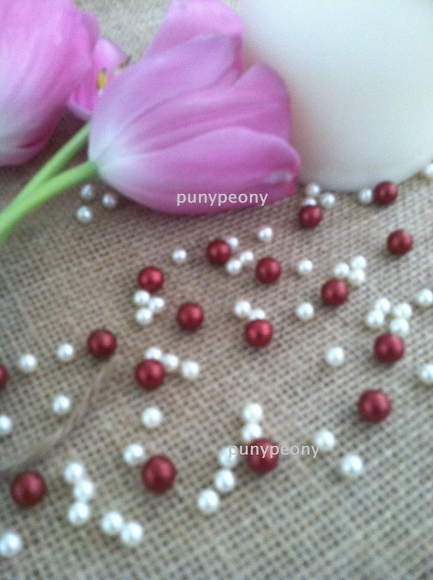 150 Pcs Pearls Ivory/Marsela-Cranberry For Table Scatters/Confetti and wedding decors