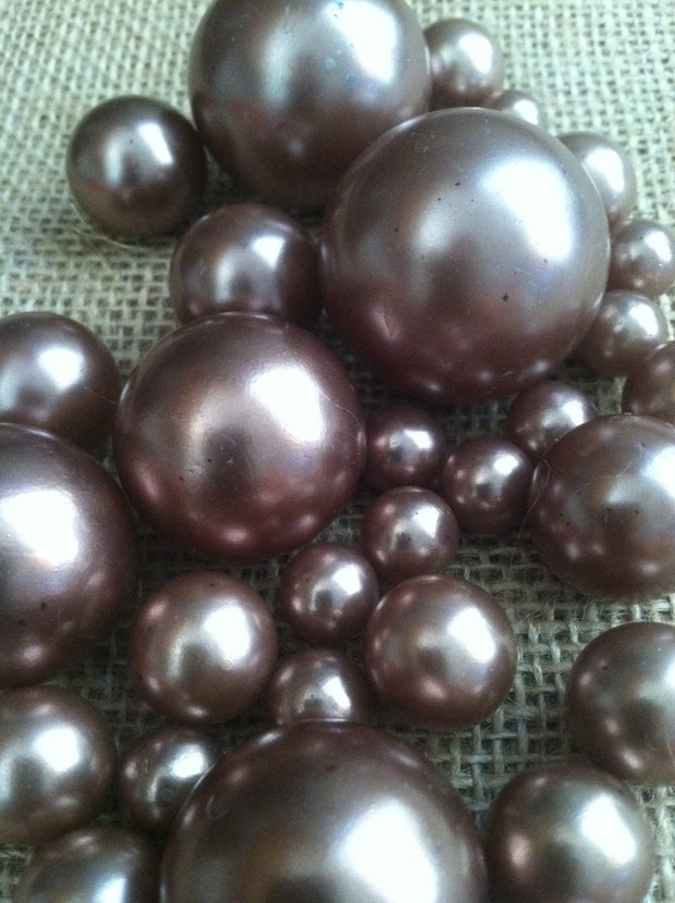 Light Cocoa Brown/Bronze Jumbo Pearls No holes(8-10-14-18-24-30mm) for vase fillers/wedding - Pick your size.