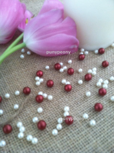 150 Pcs Pearls Ivory/Marsela-Cranberry For Table Scatters/Confetti and wedding decors