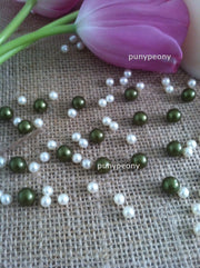150 Pcs Pearls Ivory/Sage-Moss Green For Table Scatters/Confetti and wedding decors
