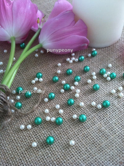 150 Pcs Pearls Ivory/Kelly-Lime Green For Table Scatters/Confetti and wedding decors