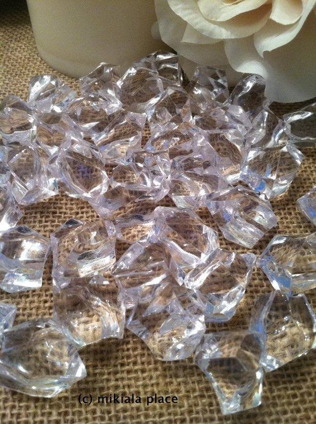 50 pcs 27mm Acrylic Ice Nuggets/Chips Table Scatter (Gold, Silver, Black, Clear, White)