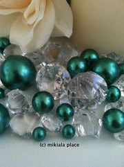 80pcs Green Jumbo pearls and diamonds, ice nuggets, hearts in mix sizes for confetti, vase fillers and candle plate decors