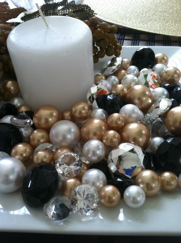 Christmas Holiday Vase Fillers Pearls Diamonds Pearls (Black, Gold, Silver, White)