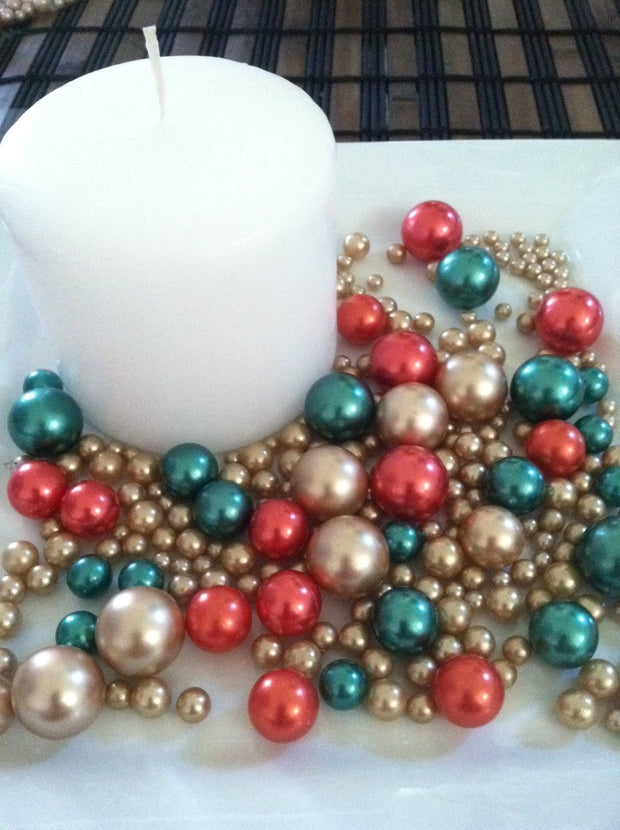 Holiday Christmas Candleplate Decor/centerpieces/table scatter (green, red, gold) 375pc mix