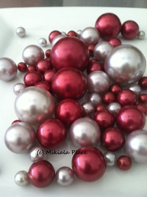 Jumbo Pearls Silver/Marsela-Burgundy (30mm,24mm, 18mm, 14mm, 10mm) Create Floating Pearl Illusion