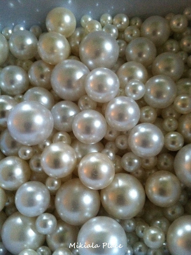 375 Pcs Ivory/White Pearl Beads No Holes (Mix 18mm, 14mm, 10mm, 8mm, 6mm) Vase Fillers