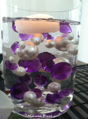 DIY 50pc Floating Jumbo Diamond & Jumbo Pearl Vase Fillers Assorted Size Purple Diamond, Ivory Pearl Mixes