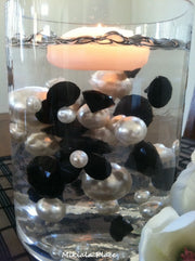 DIY 50pc Floating Jumbo Diamond & Jumbo Pearl Vase Fillers Assorted Size Black Diamond, White Pearl Mixes