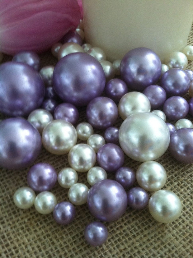 Floating Pearl Vase Filler Jumbo Pearls Ivory/Lilac-Lavendar For Wedding Centerpiece, Table Top Decor, Scatters