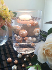 Elegant Floating Jumbo Pearls Ivory/Light Coral Vase Fillers/Wedding Centerpiece, Table Confetti, Scatters