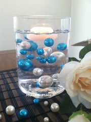 Elegant Teal Blue/Ivory Floating Jumbo Pearls Vase Fillers/Wedding Centerpiece, Table Confetti, Scatters