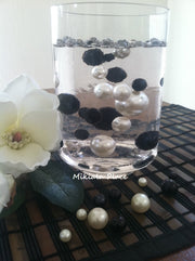 Elegant Black And White Floating Jumbo Pearls Vase Fillers/Wedding Centerpiece, Table Confetti, Scatters