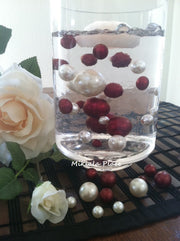 Ivory/Burgundy (red wine) Jumbo Floating Pearls For Vase Fillers/Wedding Centerpiece, Table Confetti, Scatters