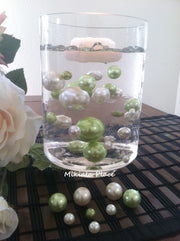 Ivory/Lime Green Jumbo Floating Pearls  For Vase Fillers/Wedding Centerpiece, Table Confetti, Scatters