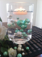 Elegant Ivory/Seafoam Green Jumbo Floating Pearls Vase Fillers/Wedding Centerpiece, Table Confetti, Scatters