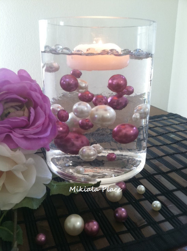 Ivory/Orchid Jumbo Floating Pearls For Vase Fillers/Wedding Centerpiece, Table Confetti, Scatters