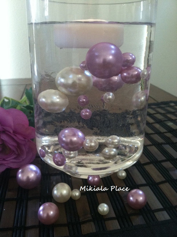 Floating Pearl Vase Filler Jumbo Pearls Ivory/Lilac-Lavendar For Wedding Centerpiece, Table Top Decor, Scatters