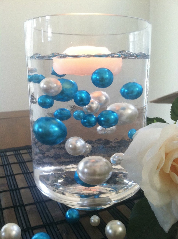 Elegant Teal Blue/Ivory Floating Jumbo Pearls Vase Fillers/Wedding Centerpiece, Table Confetti, Scatters