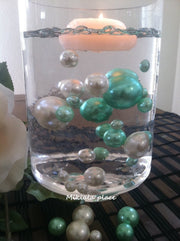 Elegant Ivory/Seafoam Green Jumbo Floating Pearls Vase Fillers/Wedding Centerpiece, Table Confetti, Scatters