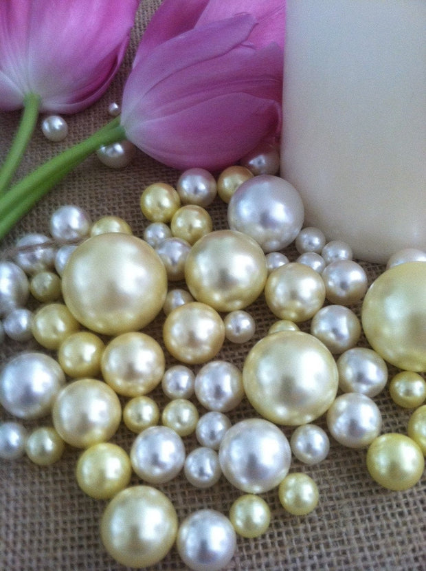 Elegant Floating Jumbo Pearls, Vase Filler Jumbo Pearls Ivory/Light Yellow Mix Size For Wedding, Birthday, Shower Table Decors