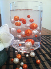 Wedding Centerpiece Vase Filler Jumbo Pearls Ivory/Coral-Orange, No Hole Pearls, Great For Scatters/Confetti