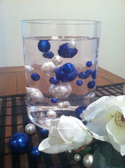 Elegant Vase Filler Jumbo Pearls Royal Blue/White Wedding Centerpieces, Table Scatter, Confetti