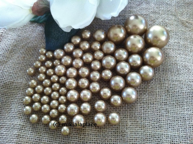 Champagne Loose Pearl Beads Balls (3-4-5-6-7-8-10-14-18-24-30mm) For Jewelry Repairs, Trinkets, Crafts/DIY Projects, Decorations