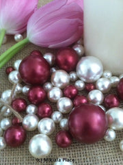 Vase Filler Jumbo Pearls Ivory/Marsela-Cranberry Assorted Sizes 30mm,24mm, 18mm, 14mm, 10mm For Wedding/Table Decor
