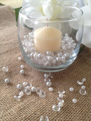 500 Pcs Pearls & Diamond Mixes Ivory/Silver Pearl, Clear Diamonds For Candle Votive Fillers, Table Scatter/Confetti and wedding decors