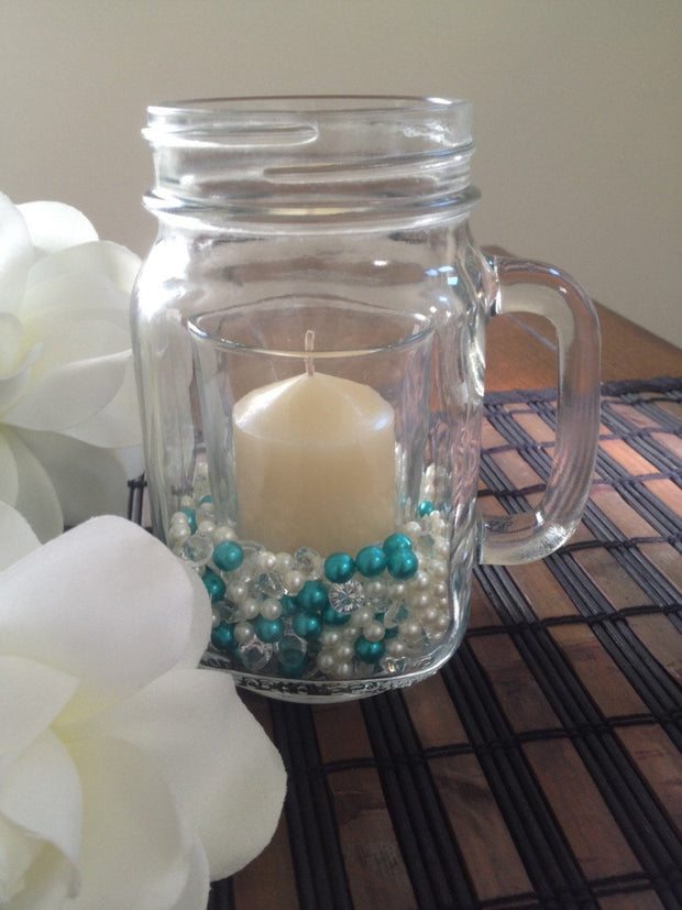 500pcs Turquoise Green/Ivory Pearls & Diamond Used For Votive Candle, Mason Jar Fillers, Table Scatters