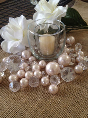 Blush Pink Pearls And Jumbo Diamond Mix For Table Scatters, Vase Fillers Decors For Wedding And Home Accent