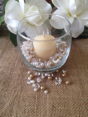 500 Pcs Pearls & Diamond Mixes Ivory/Champagne Pearl, Clear Diamonds For Candle Votive Fillers, Table Scatter/Confetti and wedding decors