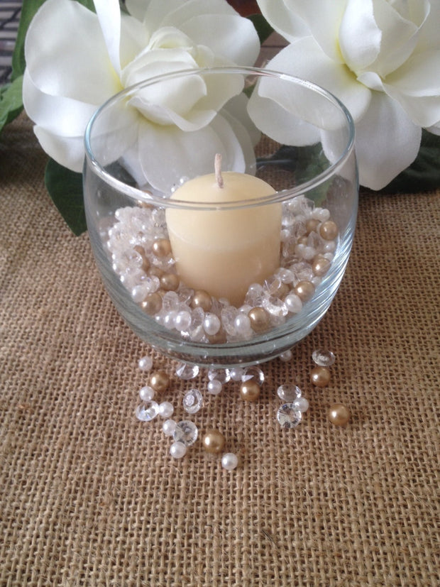 Diamonds & Pearls Candle Filler Pearl Mixes White/Champagne Pearl, Clear Diamonds Perfect for small vase,Table Scatter