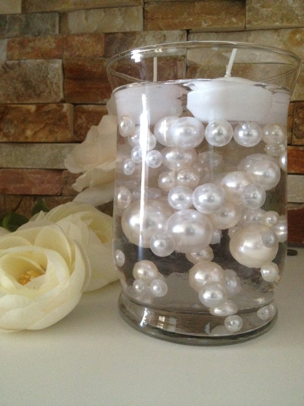 Vase Filler Pearls For Floating Pearl Centerpiece, Ivory/White Pearls 80 Jumbo & Mix Size Pearls, No Hole Pearls