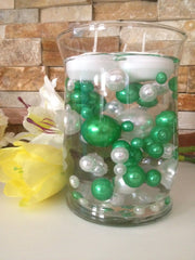 DIY Floating Pearl Centerpiece Vase Filler Pearls Green/White Pearls 80 Jumbo & Mix Size Pearls, No Hole Pearls