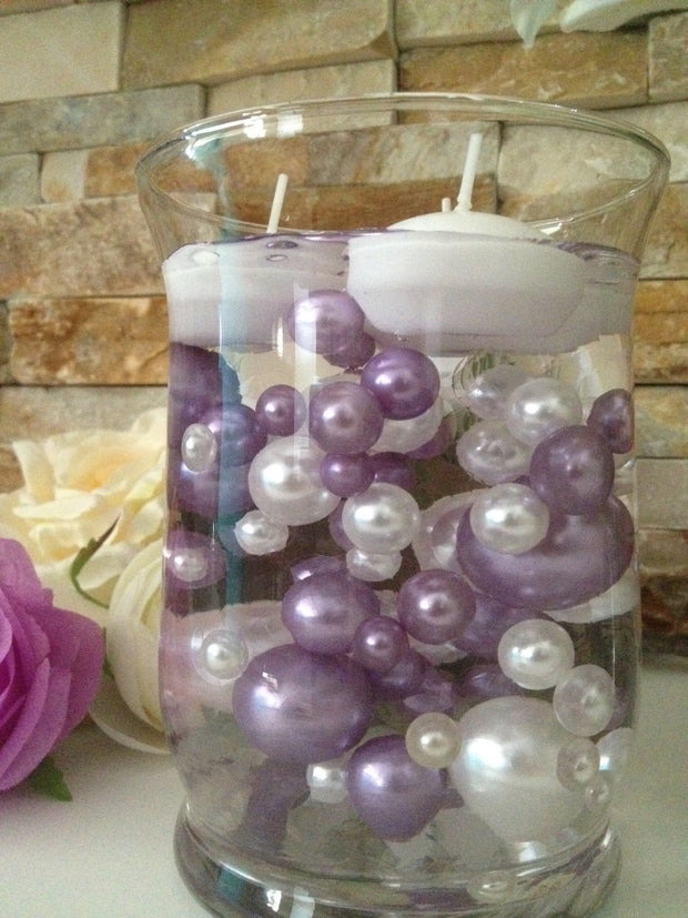 Vase Filler Pearls For Floating Pearl Centerpiece, Lavendar/White Pearls 80 Jumbo & Mix Size Pearls, No Hole Pearls