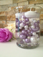 Vase Filler Pearls For Floating Pearl Centerpiece, Lavendar/White Pearls 80 Jumbo & Mix Size Pearls, No Hole Pearls