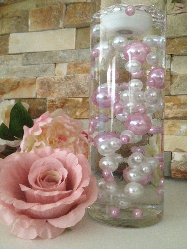 DIY Floating Pearl Centerpiece Vase Filler Pearls light Pink/White Pearls 80 Jumbo & Mix Size Pearls, No Hole Pearls