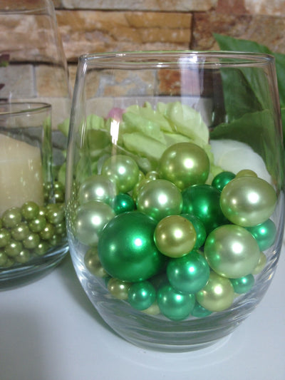 Lime Green And Green Pearls, Vase Filler Pearls, DIY Floating Pearl Centerpiece, Table Scatters And Confetti, Jumbo Mix Size Pearls