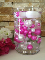 80 Magenta Pink/White Pearls, Jumbo & Mix Size Pearls, No Hole Pearls For Vase Fillers, Crafts, DIY Floating Pearls