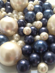 Navy Blue And Ivory Pearls, Decorative Jumbo No Hole Pearls, Vase Fillers Table Scatters, Floating Pearl Centerpiece