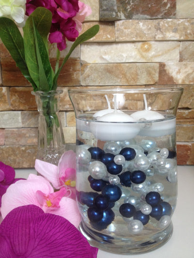 DIY Floating Pearl Centerpiece Vase Filler Pearls Navy Blue/White Pearls 90 Mix Size Pearls, No Hole Pearls